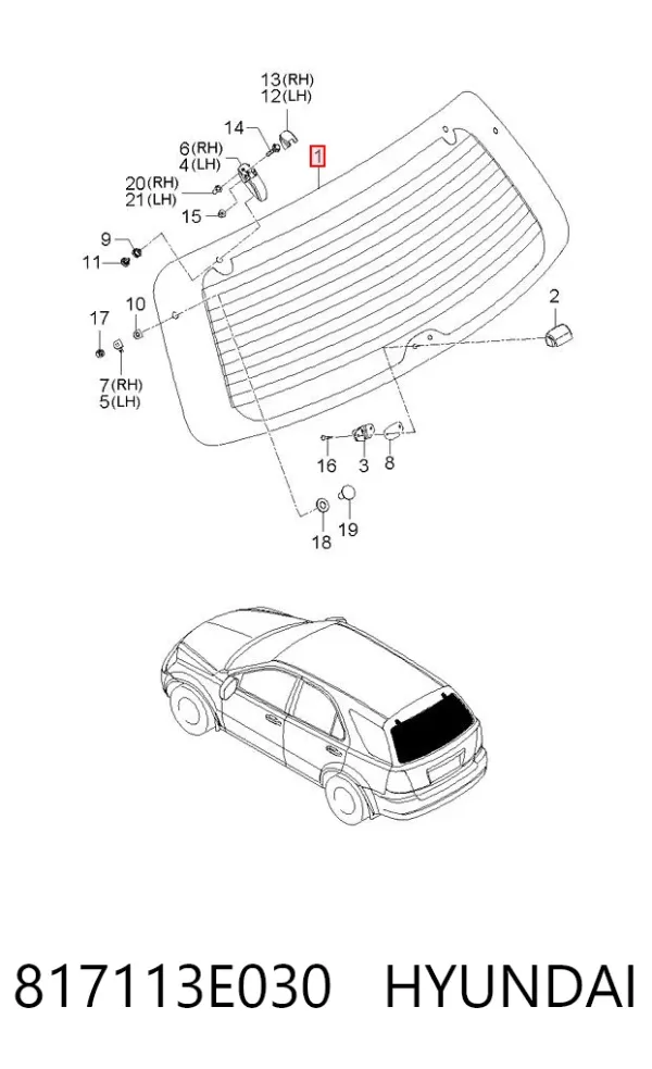 Vidro de porta-malas de 3ª/5ª porta traseira (de tampa de alcapão) 817113E030 Hyundai/Kia