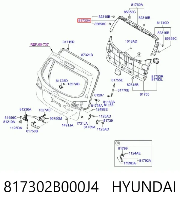 Revestimento (cobrimento) de tampa de porta-malas (de 3ª/5ª porta traseira) 817302B000J4 Hyundai/Kia