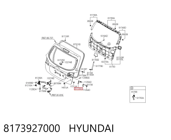 Pára-choque (grade de proteção) de tampa de porta-malas (de 3ª/5ª porta traseira) 8173927000 Hyundai/Kia