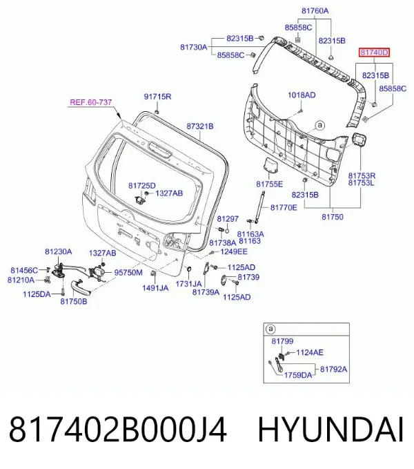 Revestimento (cobrimento) de tampa de porta-malas (de 3ª/5ª porta traseira) 817402B000J4 Hyundai/Kia