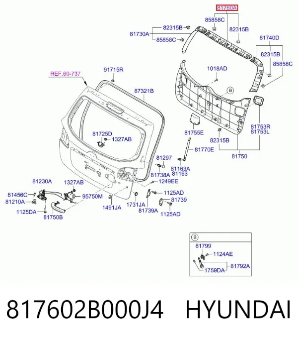 Revestimento (cobrimento) de tampa de porta-malas (de 3ª/5ª porta traseira) 817602B000J4 Hyundai/Kia
