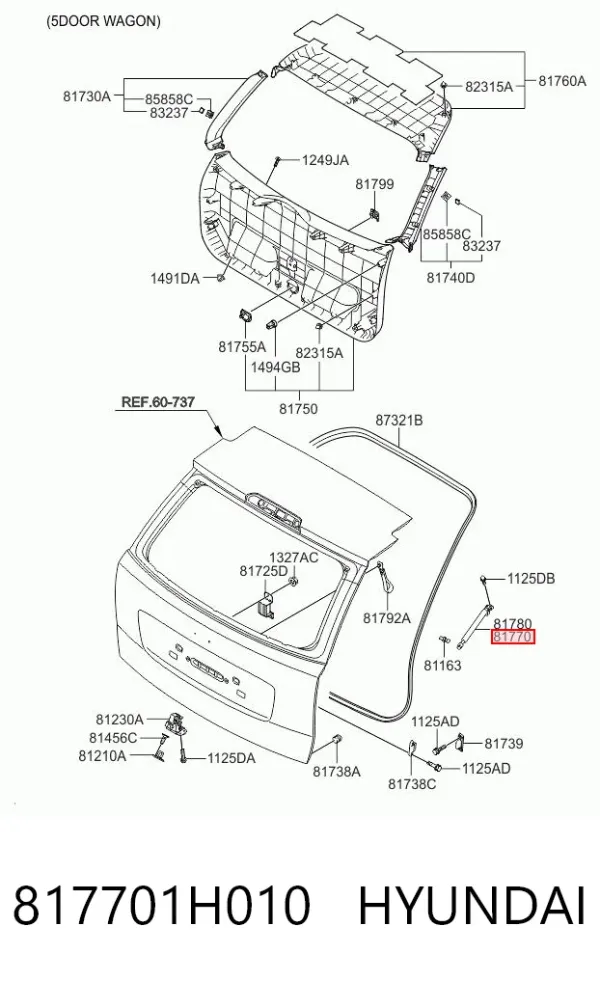 Amortecedor de tampa de porta-malas (de 3ª/5ª porta traseira) 817701H010 Hyundai/Kia