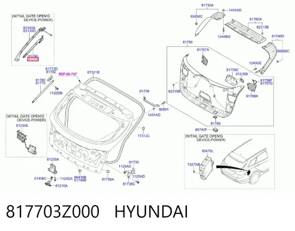 Amortecedor de tampa de porta-malas (de 3ª/5ª porta traseira) 817703Z000 Hyundai/Kia