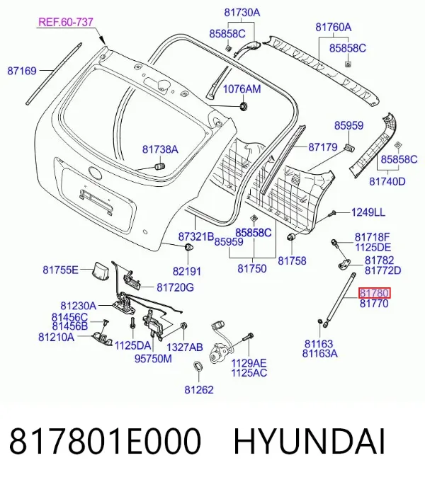 Amortecedor de tampa de porta-malas (de 3ª/5ª porta traseira) 817801E000 Hyundai/Kia