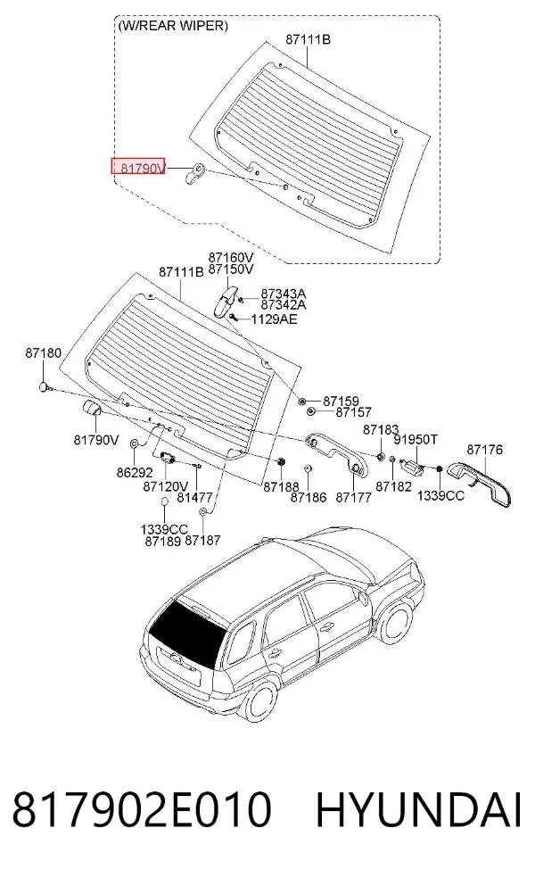 Punho de acionamento de vidro da porta traseira 817902E010 Hyundai/Kia