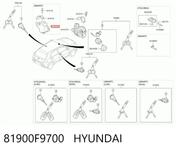 Mecanismo de bloqueio do volante de direção 81900F9700 Hyundai/Kia