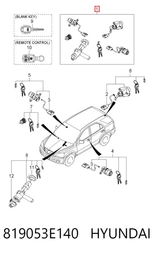Grupo de contato de fecho de ignição 819053E140 Hyundai/Kia