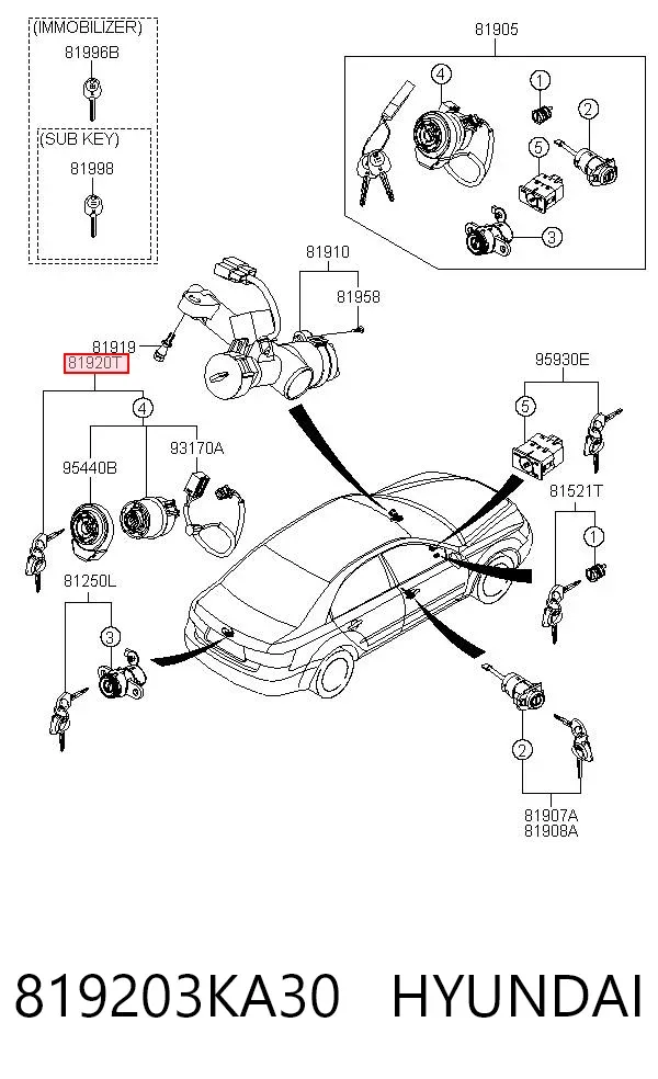 Fecho de ignição 819203KA30 Hyundai/Kia