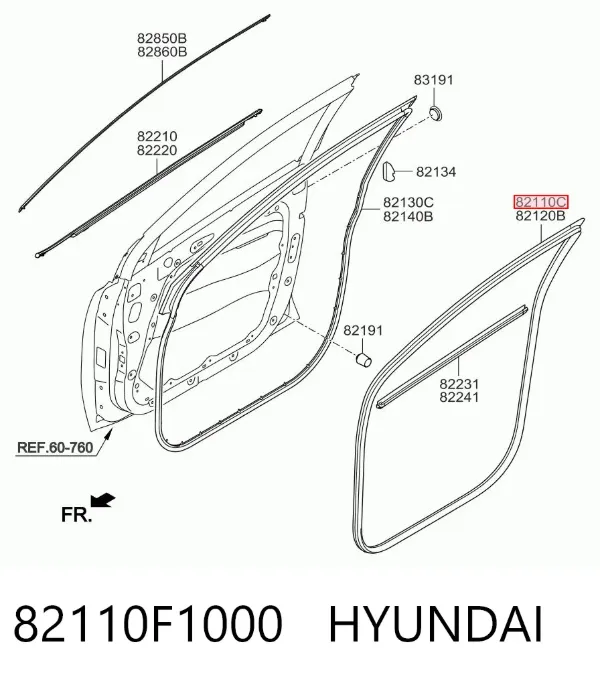 Compactador da porta dianteira (na carroçaria) 82110F1000 Hyundai/Kia