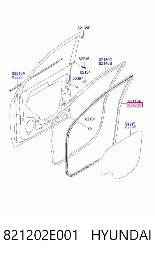 Compactador da porta dianteira direita (na carroçaria) 821202E001 Hyundai/Kia