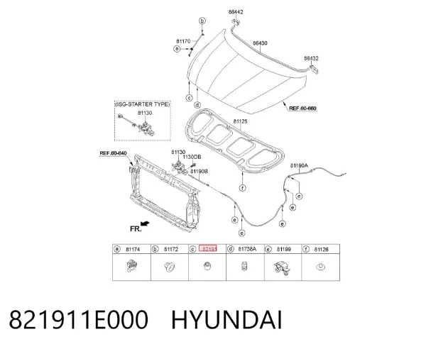 Pára-choque (grade de proteção) da capota 821911E000 Hyundai/Kia