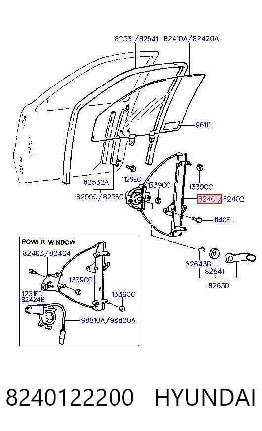 Mecanismo de acionamento de vidro da porta dianteira esquerda 8240122200 Hyundai/Kia