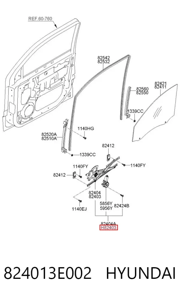 Mecanismo de acionamento de vidro da porta dianteira esquerda 824013E002 Hyundai/Kia