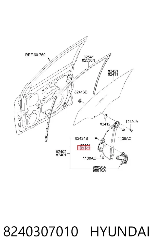 Mecanismo de acionamento de vidro da porta dianteira esquerda 8240307010 Hyundai/Kia