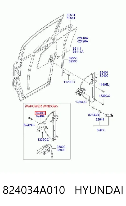 Mecanismo de acionamento de vidro da porta dianteira esquerda Hyundai H-1 STAREX Starex