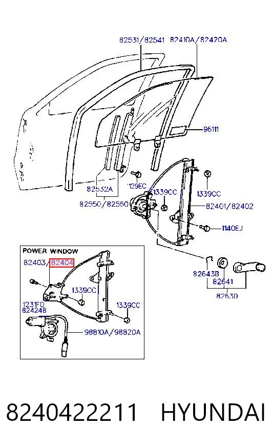 Mecanismo de acionamento de vidro da porta dianteira direita 8240422211 Hyundai/Kia