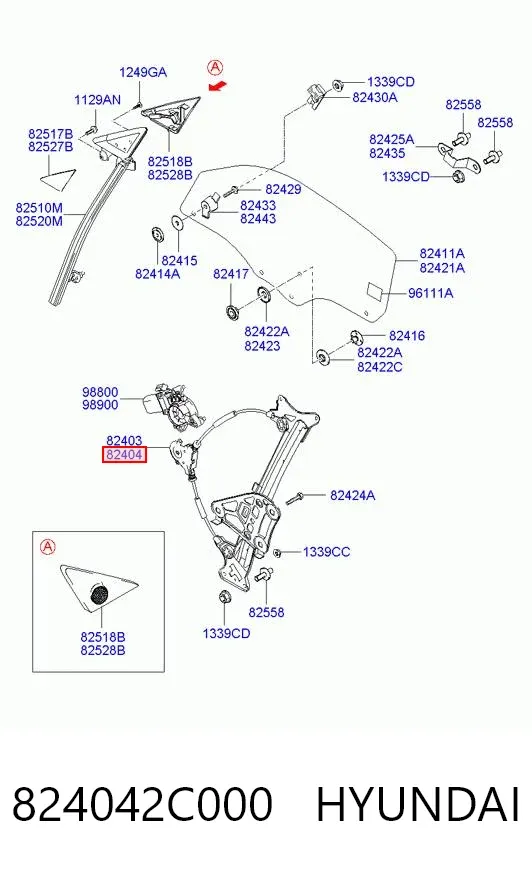 Mecanismo de acionamento de vidro da porta dianteira direita 824042C000 Hyundai/Kia