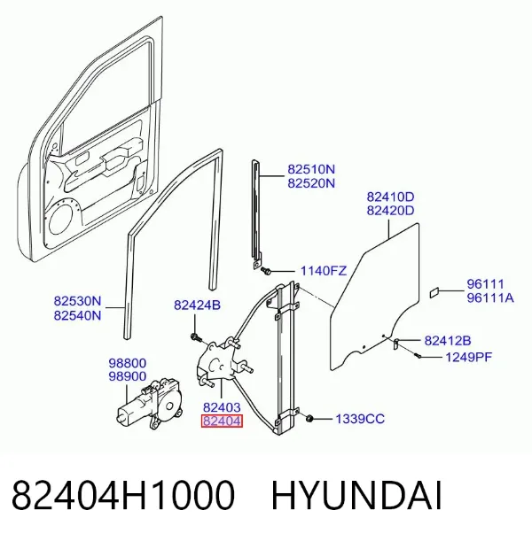 Mecanismo de acionamento de vidro da porta dianteira direita Hyundai Terracan HP