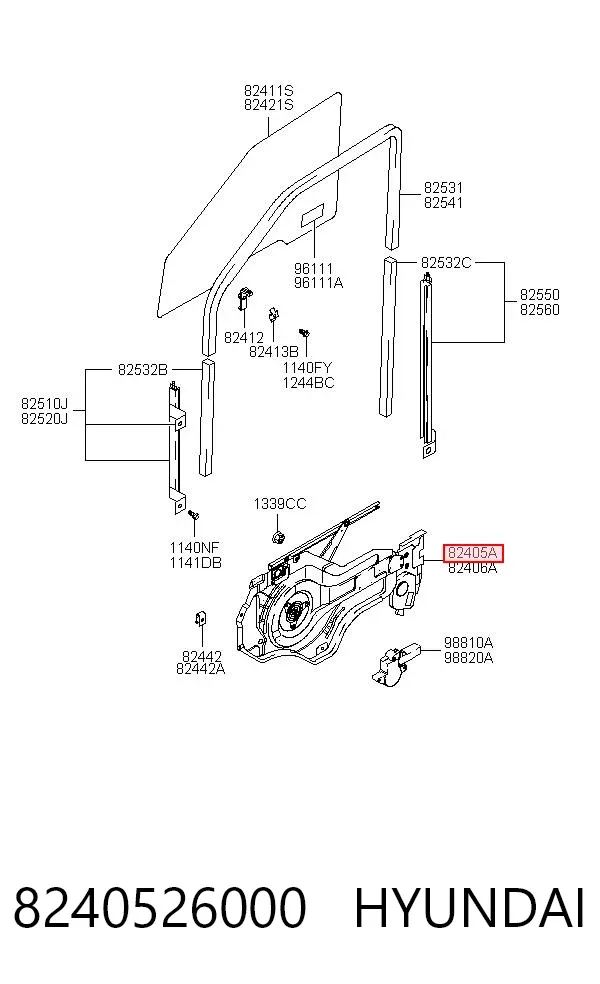 Mecanismo de acionamento de vidro da porta dianteira esquerda 8240526000 Hyundai/Kia