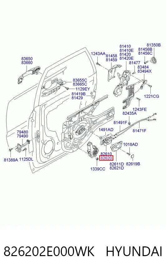 Maçaneta interna direita da porta dianteira 826202E000WK Hyundai/Kia