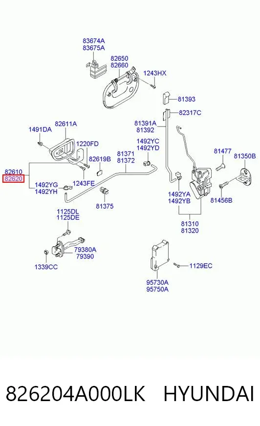 Maçaneta interna direita da porta dianteira 826204A000LK Hyundai/Kia