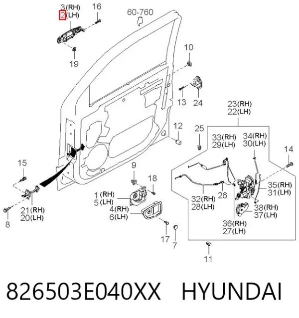 Maçaneta dianteira esquerda externa da porta 826503E040XX Hyundai/Kia