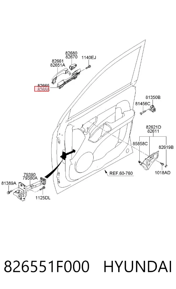 Suporte de maçaneta externa da porta dianteira esquerda 826551F000 Hyundai/Kia
