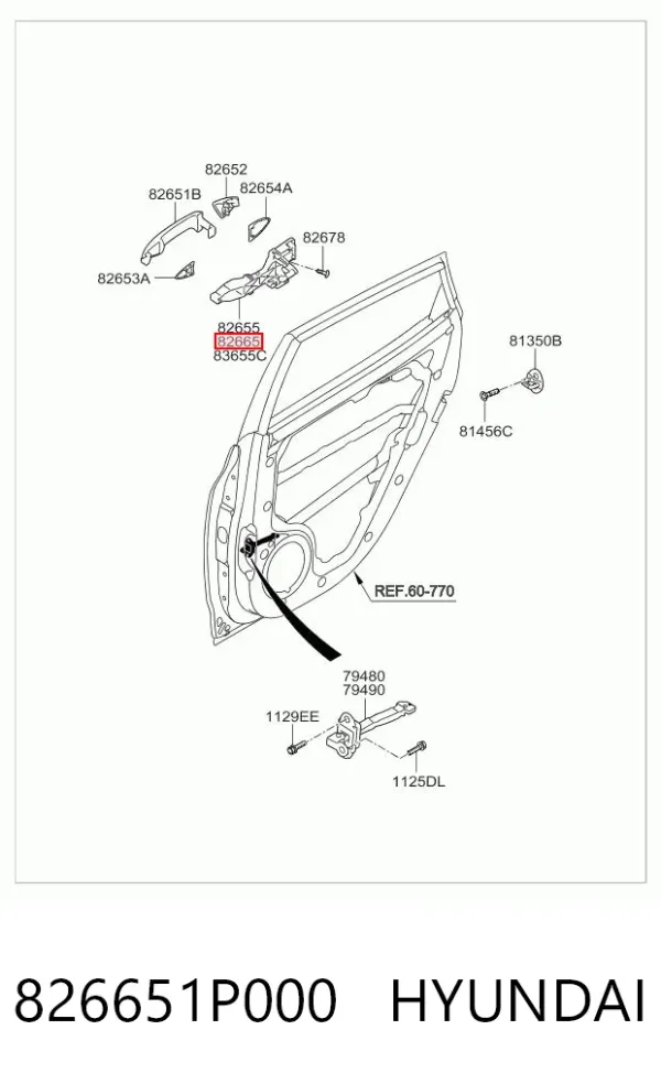 Suporte de maçaneta externa da porta dianteira direita 826651P000 Hyundai/Kia
