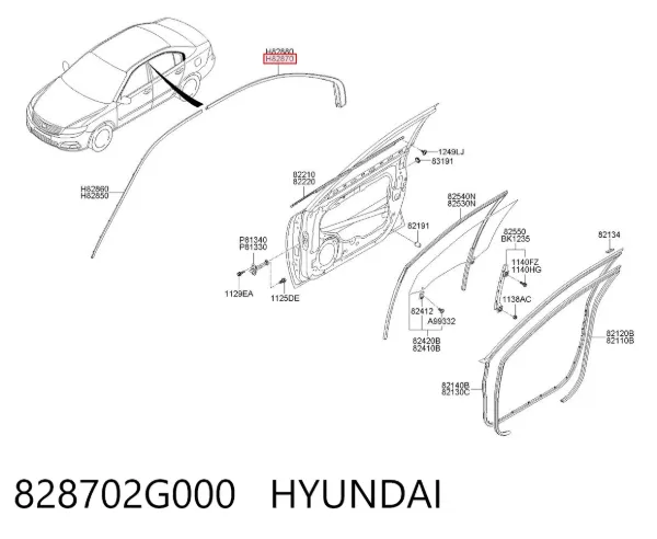 Moldura da porta traseira esquerda superior 828702G000 Hyundai/Kia