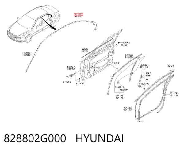 Moldura da porta traseira direita superior 828802G000 Hyundai/Kia