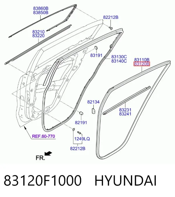 Compactador da porta traseira direita (na carroçaria) 83120F1000 Hyundai/Kia