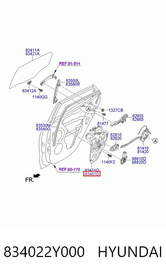 Mecanismo de acionamento de vidro da porta traseira direita 834022Y000 Hyundai/Kia