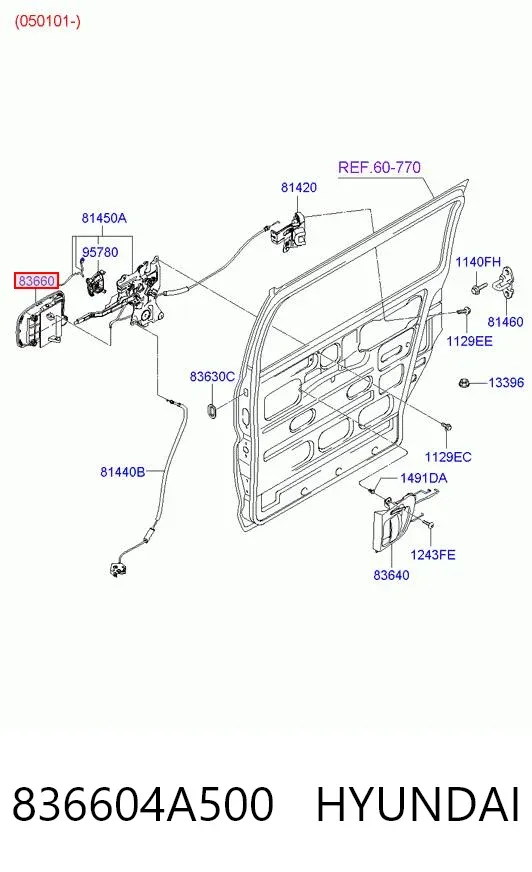 Maçaneta externa direita da porta traseira 836604A500 Hyundai/Kia