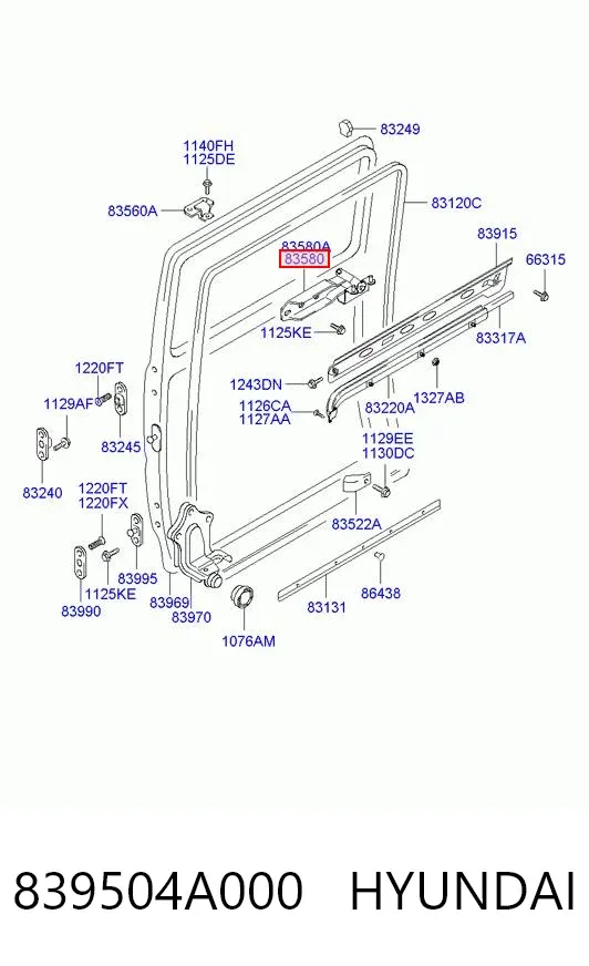 Rolo direito central da porta lateral (deslizante) 839504A000 Hyundai/Kia