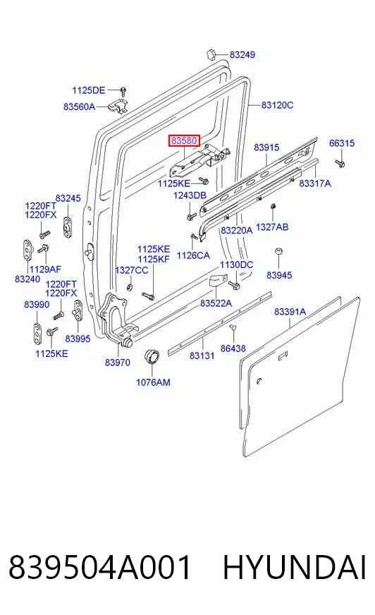 Rolo direito central da porta lateral (deslizante) 839504A001 Hyundai/Kia