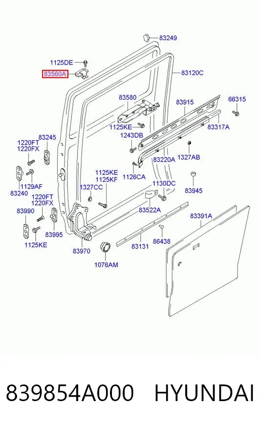 Rolo direito superior da porta lateral (deslizante) 839854A000 Hyundai/Kia