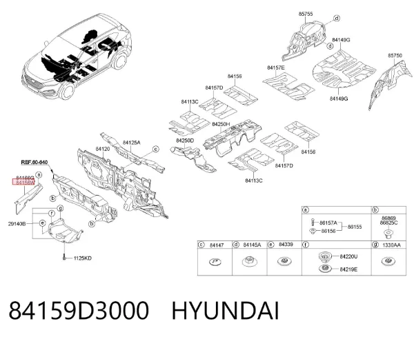 Compactador do pára-lama 84159D3000 Hyundai/Kia