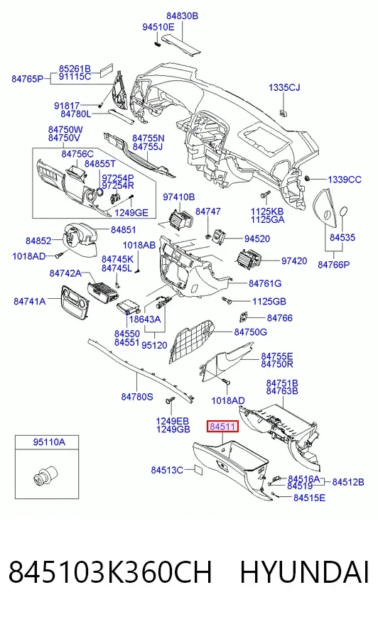 Caixa para porta-luvas (porta-luvas) Hyundai Sonata V