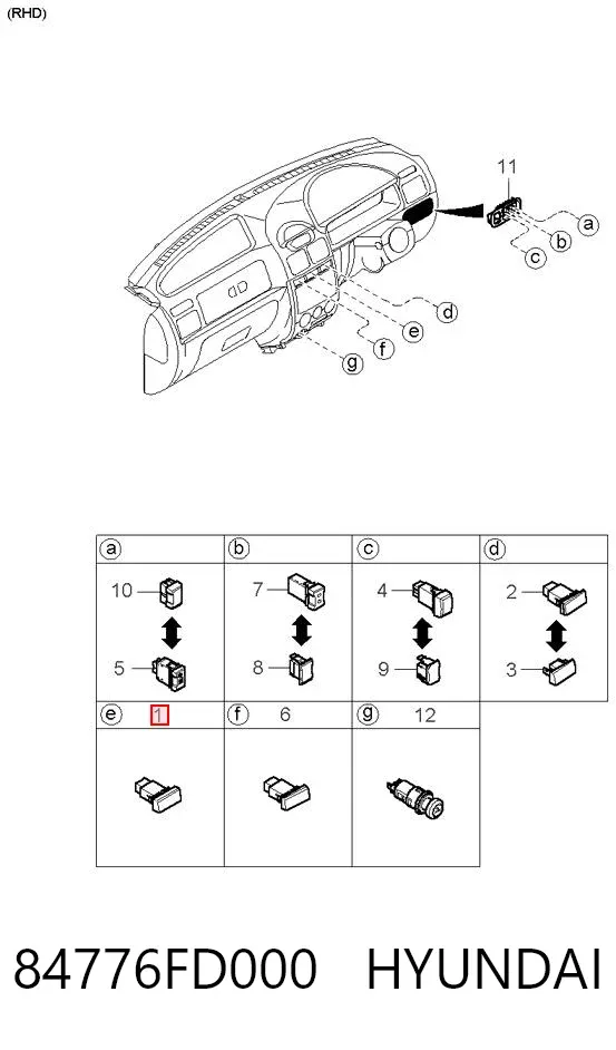 Botão de ativação do sinal de emergência 84776FD000 Hyundai/Kia