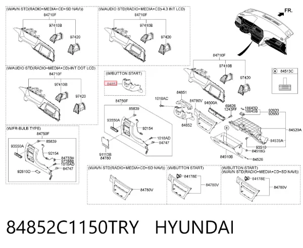 Placa sobreposta da coluna de direção 84852C1150TRY Hyundai/Kia