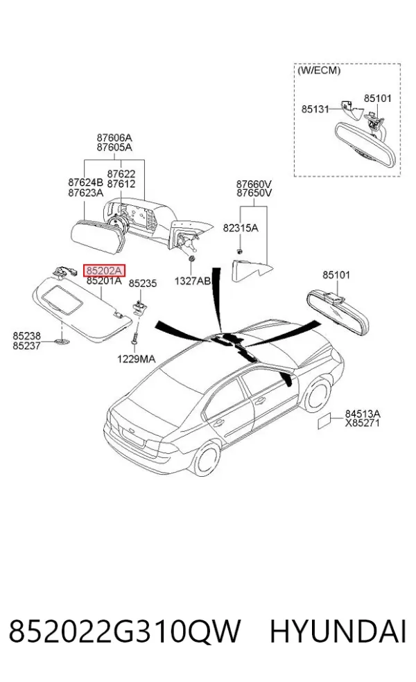 Pala contra o sol 852022G310QW Hyundai/Kia