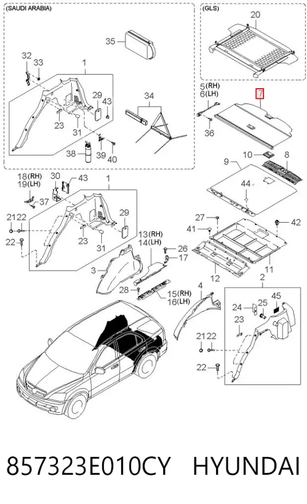 Estore da seção de bagagem 857323E010CY Hyundai/Kia