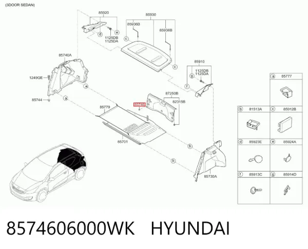 Cápsula (prendedor) de fixação do pára-choque traseiro 8574606000WK Hyundai/Kia