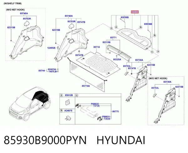 Estore da seção de bagagem 85930B9000PYN Hyundai/Kia