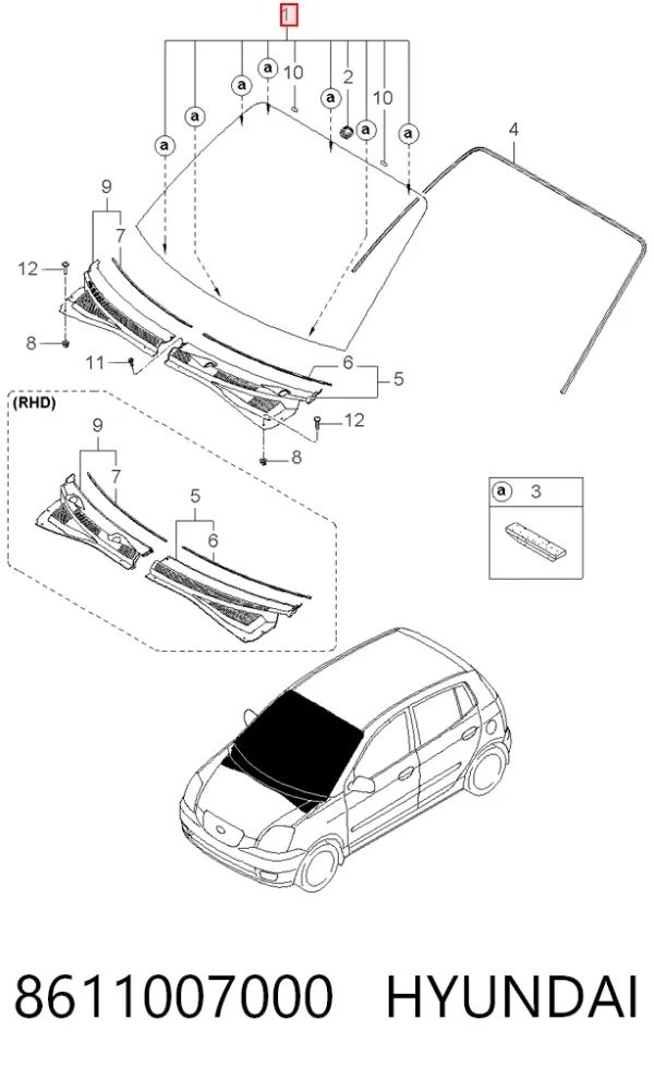 Pára-brisas 8611007000 Hyundai/Kia