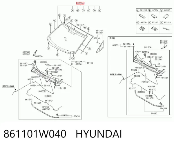 Pára-brisas 861101W040 Hyundai/Kia