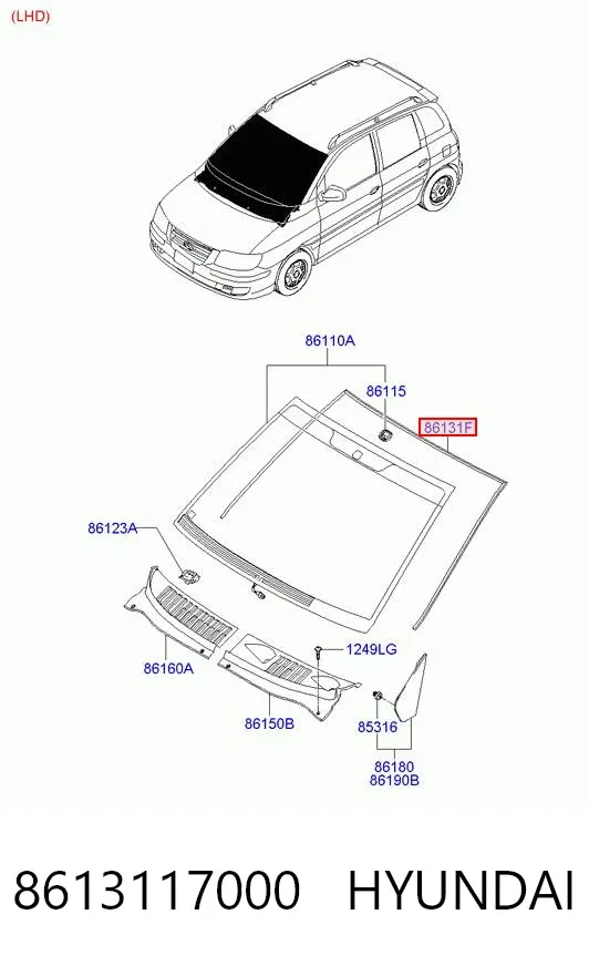 Moldura de pára-brisas 8613117000 Hyundai/Kia