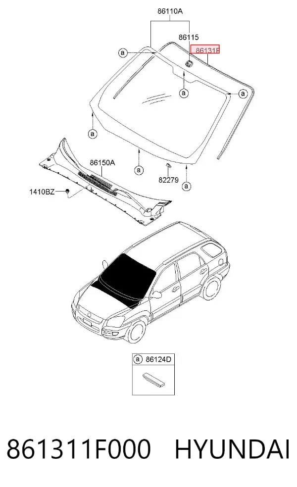 Moldura de pára-brisas 861311F000 Hyundai/Kia