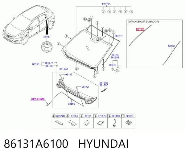 Moldura de pára-brisas esquerdo/direito 86131A6100 Hyundai/Kia