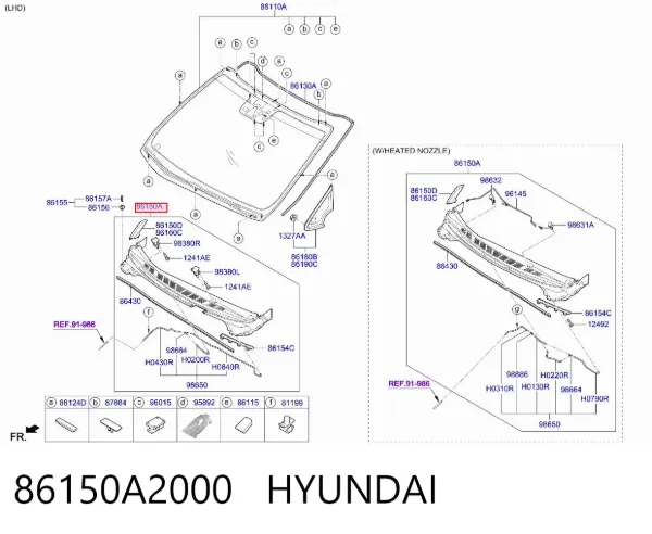 Grelha de conduto de ar de salão 86150A2000 Hyundai/Kia